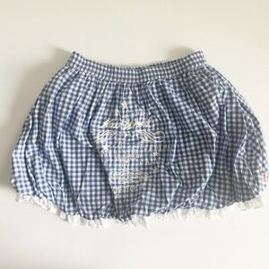 Oilily Girls Blue Gingham Embroidered Rooster Cottagecore Bubble Skirt Size 8